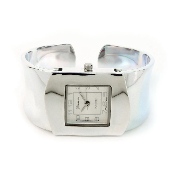 Silver Square Face Shiny Bangle Cuff Watch Image 3