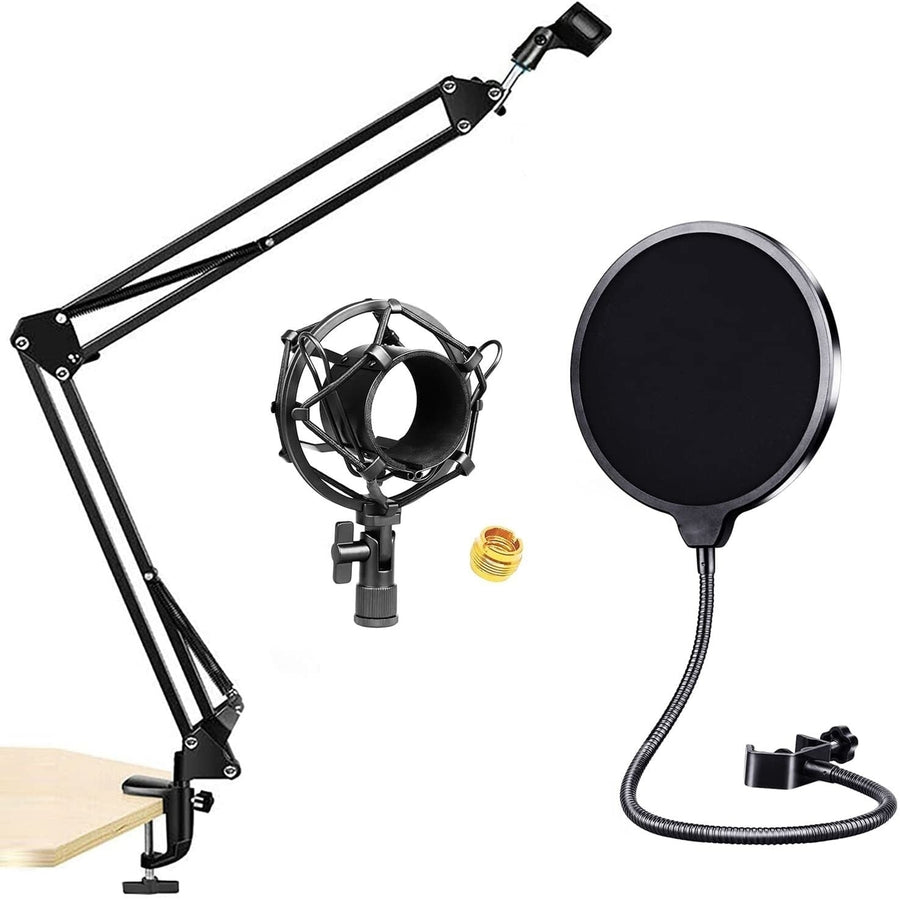 Professional Microphone Stand Heavy Duty Suspension Scissor Arm Stand and Windscreen Mask Shield RM STND 2 (with Pop Image 1