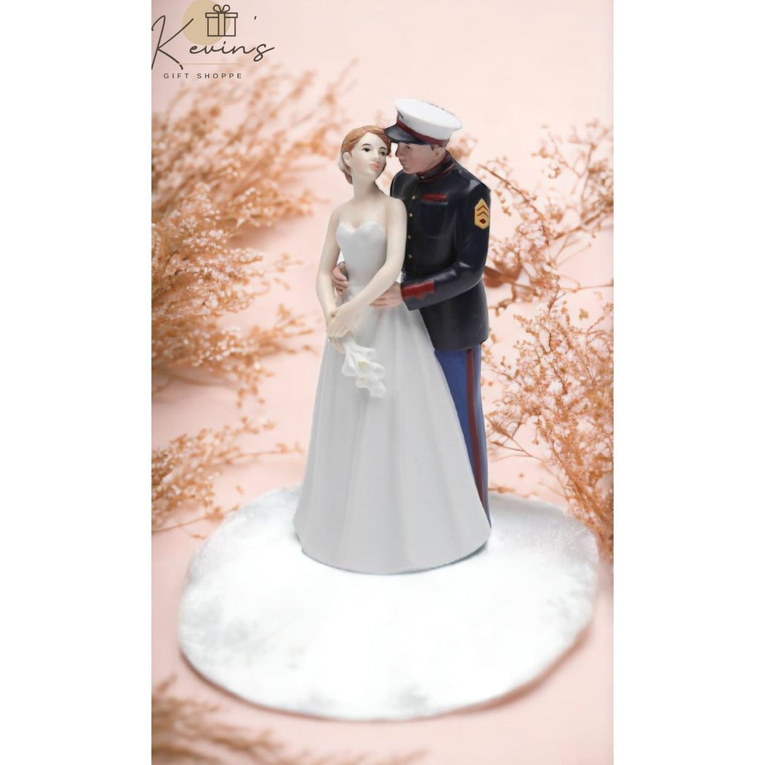 Kevins Gift Shoppe Ceramic Bride and Marine Groom Wedding Couple Figurine Image 1