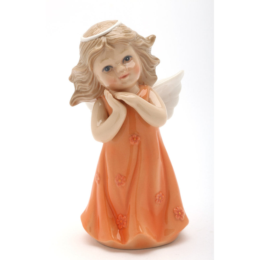 Ceramic Angel Figurine Peach Orange Dress 2.5in Religious Church Image 3