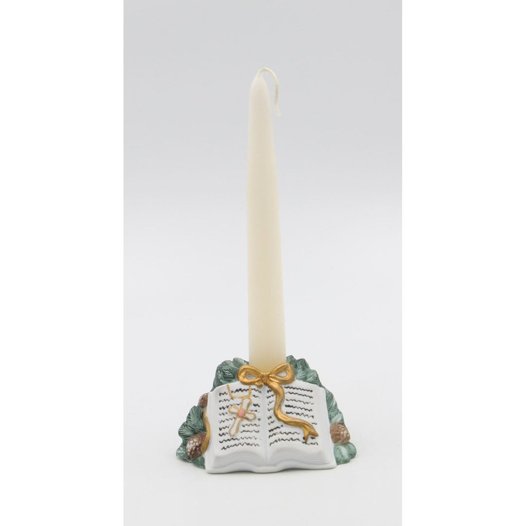 Ceramic Bible Candleholder on Pine 4x2H Baptism Image 2