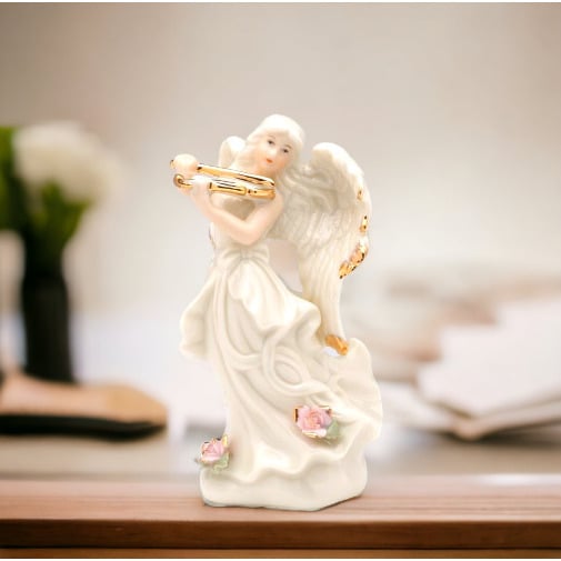 Ceramic Angel Playing Violin Figurine 4.5" Religious Gift Baptism Image 2