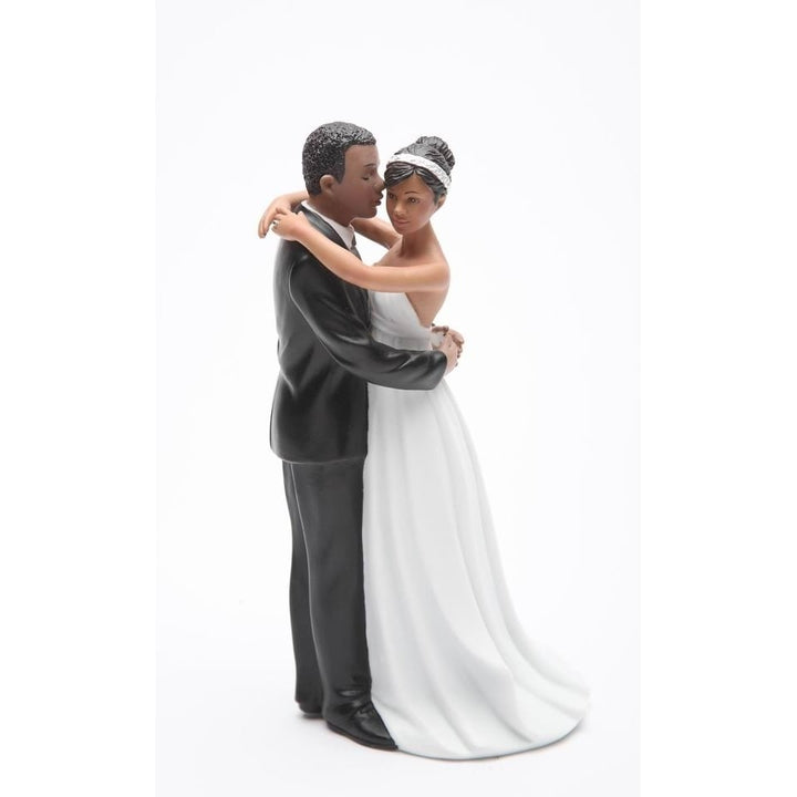 Hand Painted Ceramic African American Wedding Couple Figurine 3.625x3x7 Inches Image 4