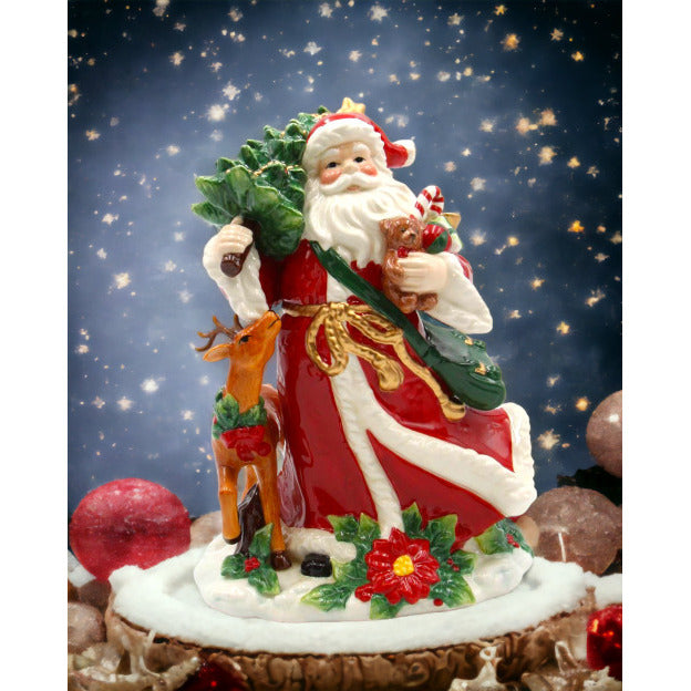 Ceramic Santa Reindeer Figurine 7.5"x6"x10" Christmas Image 1