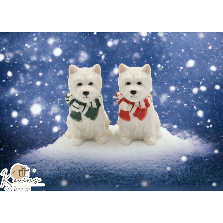 Ceramic Westie Dog Salt and Pepper Shaker Set Christmas Kitchen Gift Image 1