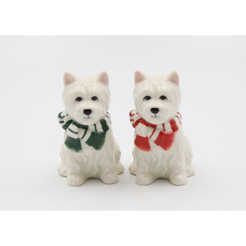 Ceramic Westie Dog Salt and Pepper Shaker Set Christmas Kitchen Gift Image 2