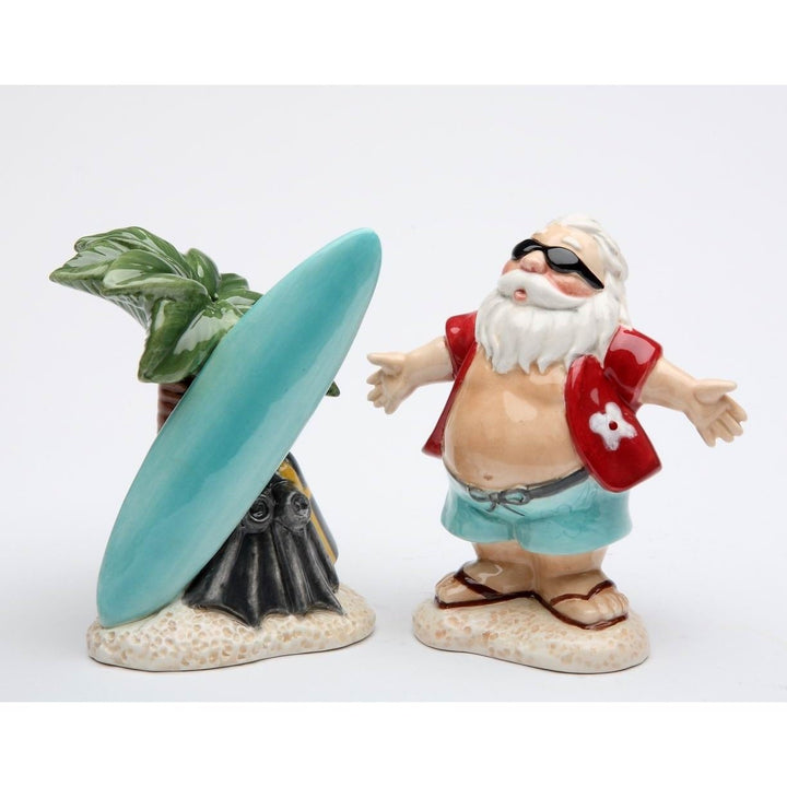 Ceramic Hawaiian Surfing Santa Salt and Pepper Shakers Hand Painted Image 3