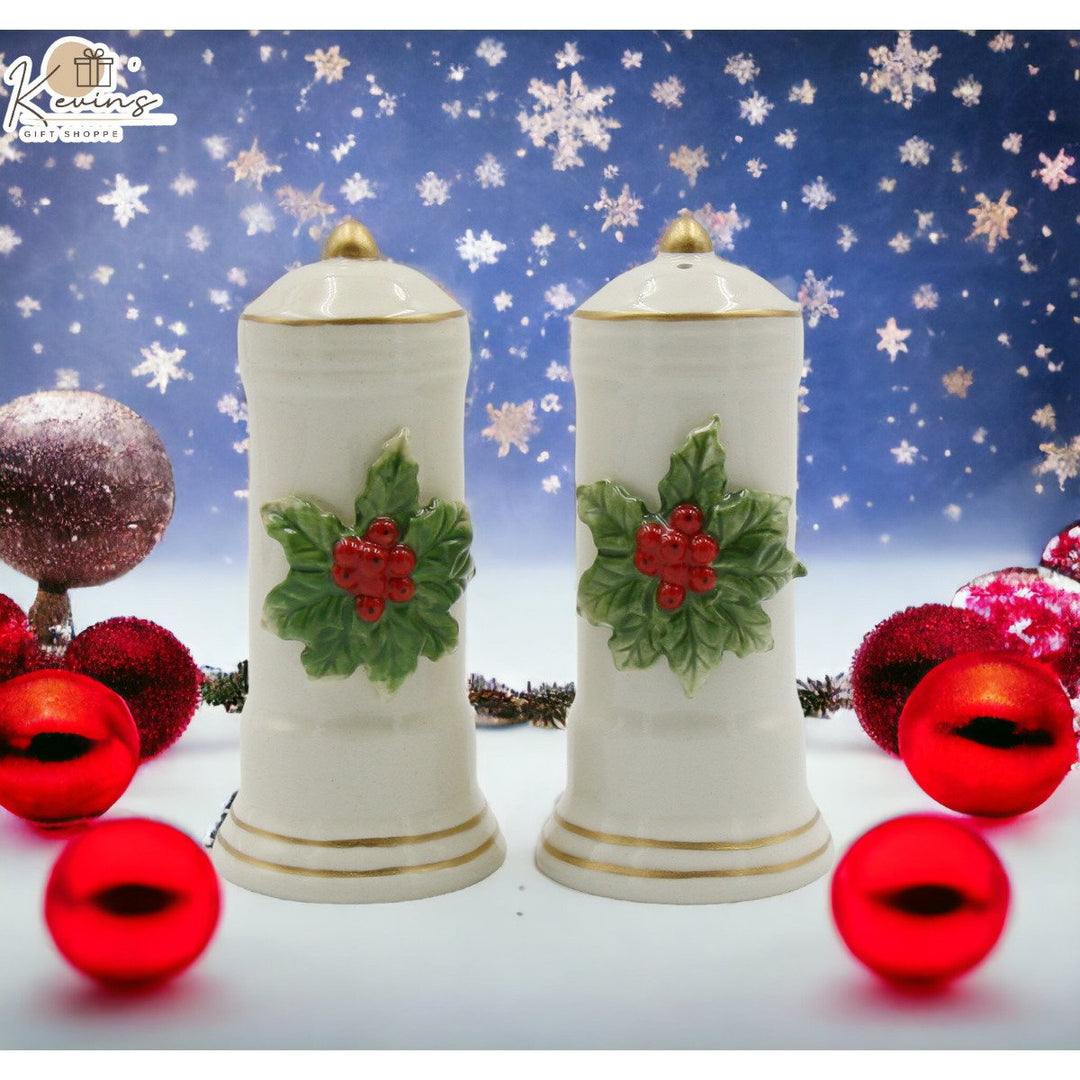 Ceramic Christmas Holly Salt and Pepper Shakers 2x2x4.5 Inch Gift Image 1