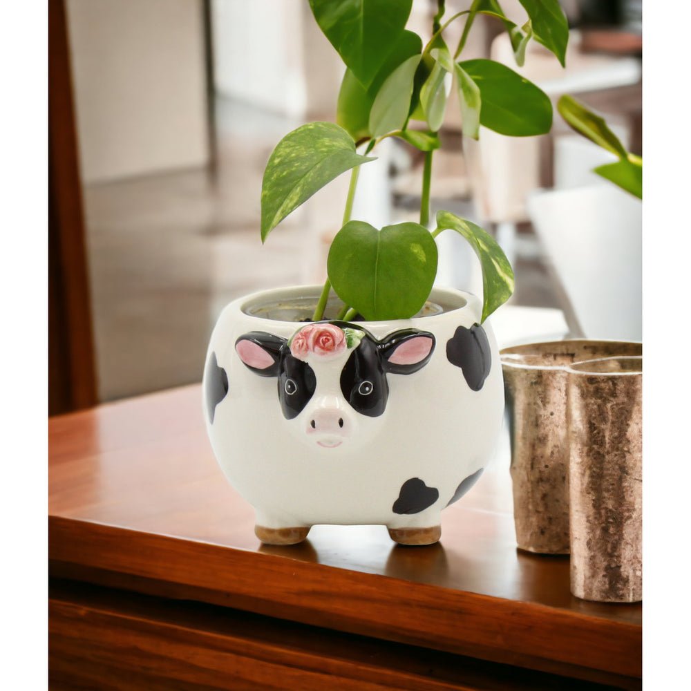 Ceramic Cow with Rose Flower Candy Bowl or Indoor PlanterHome DcorKitchen Dcor, Image 2