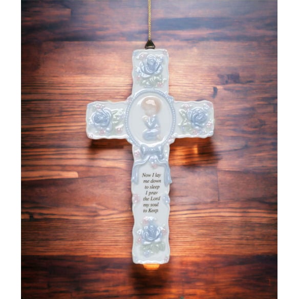 Ceramic Cross with Praying Boy 8.75x5.25 Religious Gift Image 1