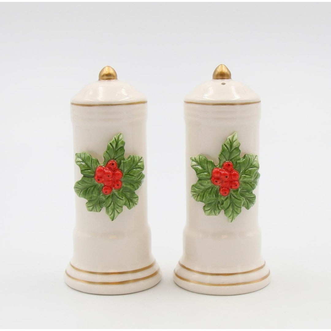 Ceramic Christmas Holly Salt and Pepper Shakers 2x2x4.5 Inch Gift Image 2