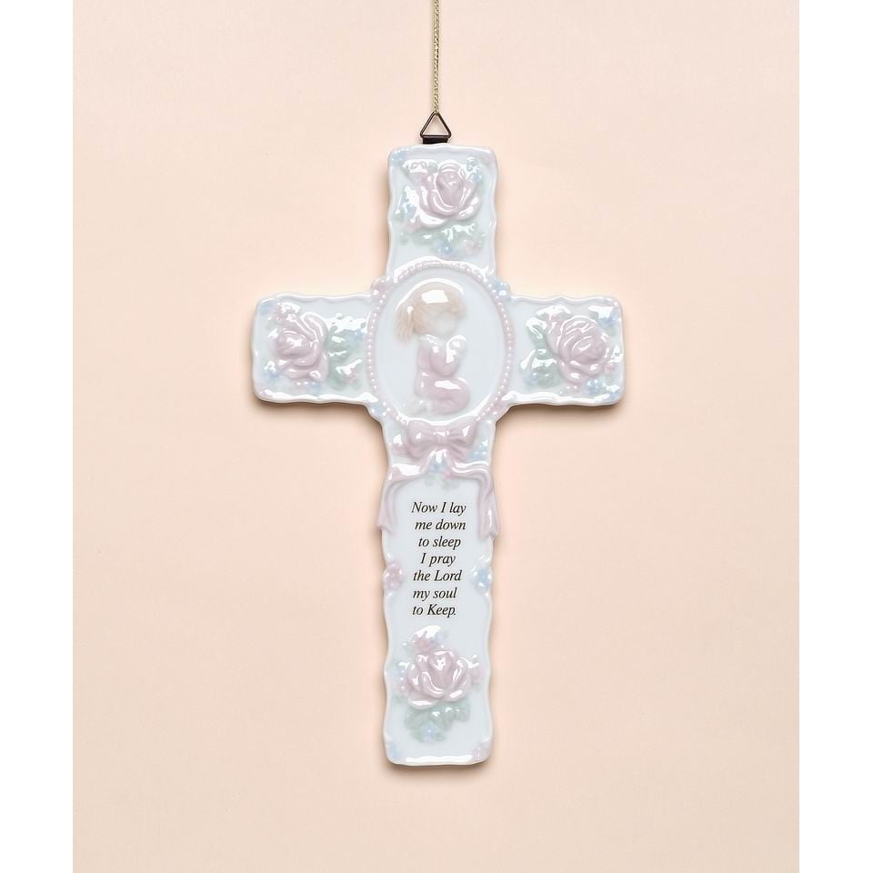 Ceramic Cross with Praying Girl 8.75x5.25 Religious Gift Baptism Image 2