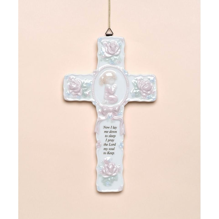 Ceramic Cross with Praying Girl 8.75x5.25 Religious Gift Baptism Image 2