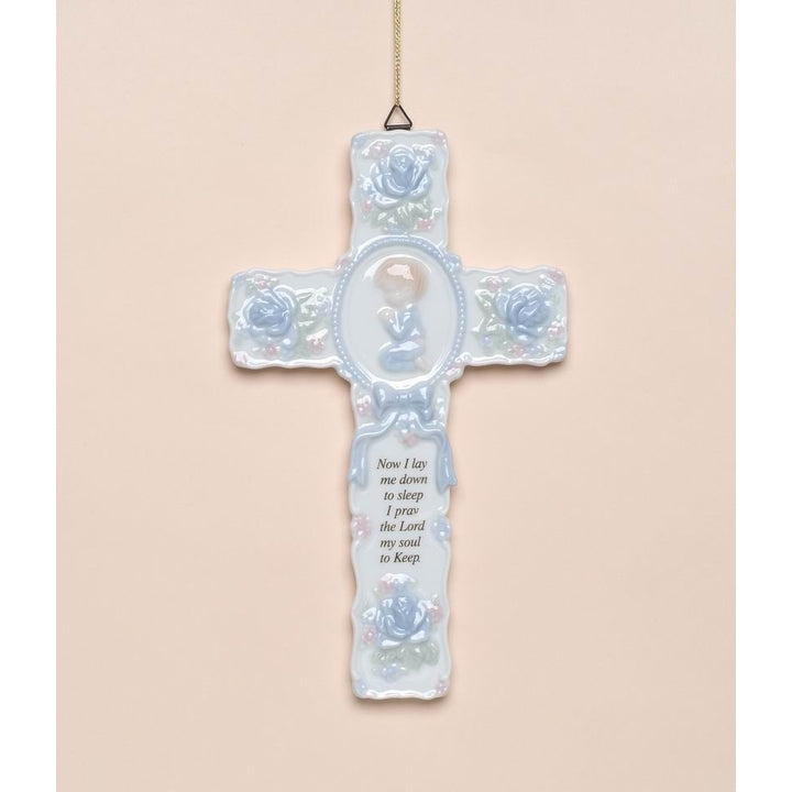 Ceramic Cross with Praying Boy 8.75x5.25 Religious Gift Image 2