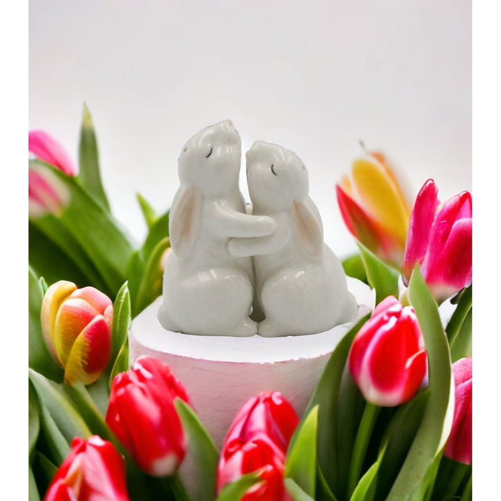 Ceramic Easter Bunny Rabbit Couple Salt and Pepper Shakers Image 1