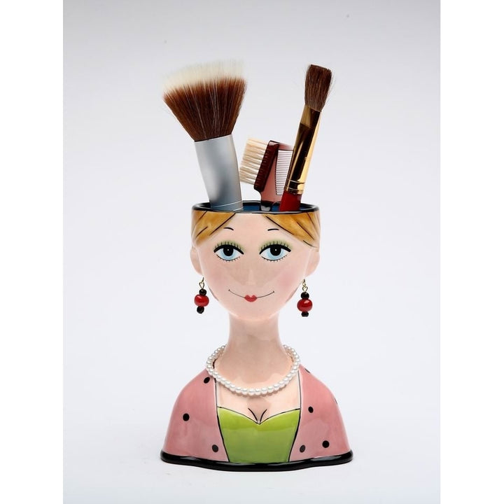 Ceramic Lady Vase Makeup Brush Holder 4.125x2.875x5.375 Gift Image 3