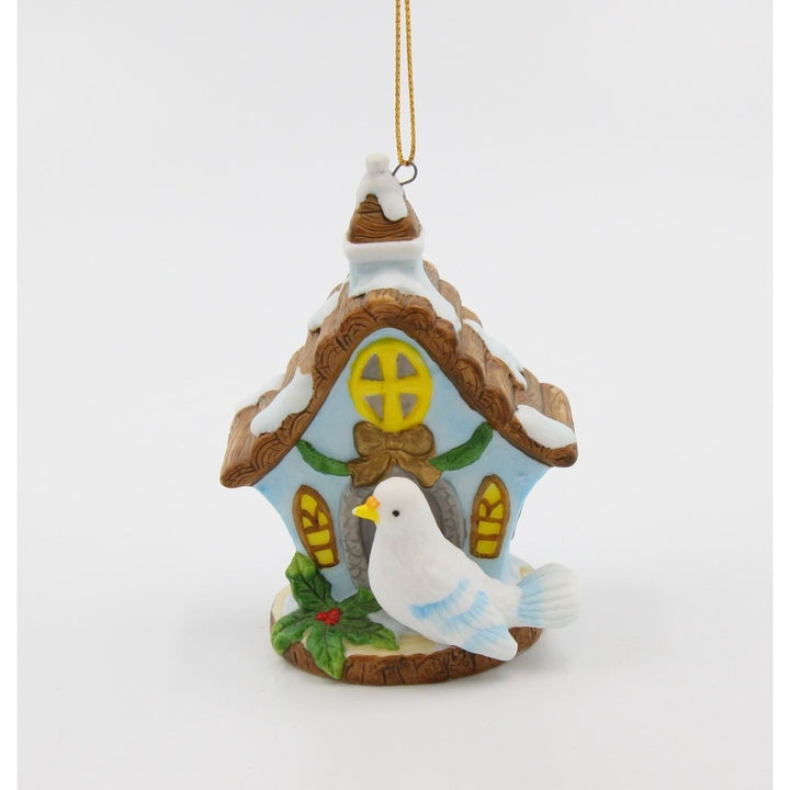 Ceramic Dove Bird with Birdhouse Ornament 3.25in  Christmas Image 3