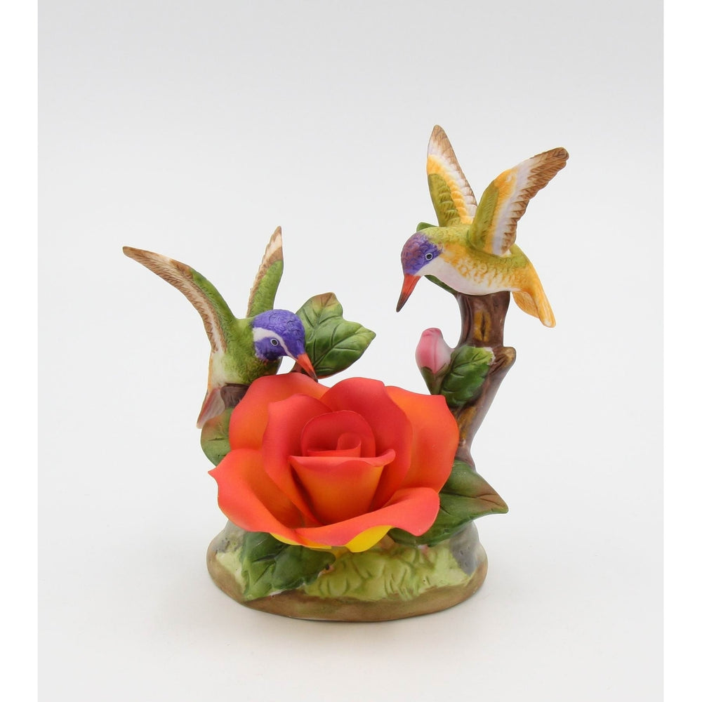 Ceramic Double Hummingbirds with Rose Flower FigurineHome DcorMomKitchen Dcor, Image 2