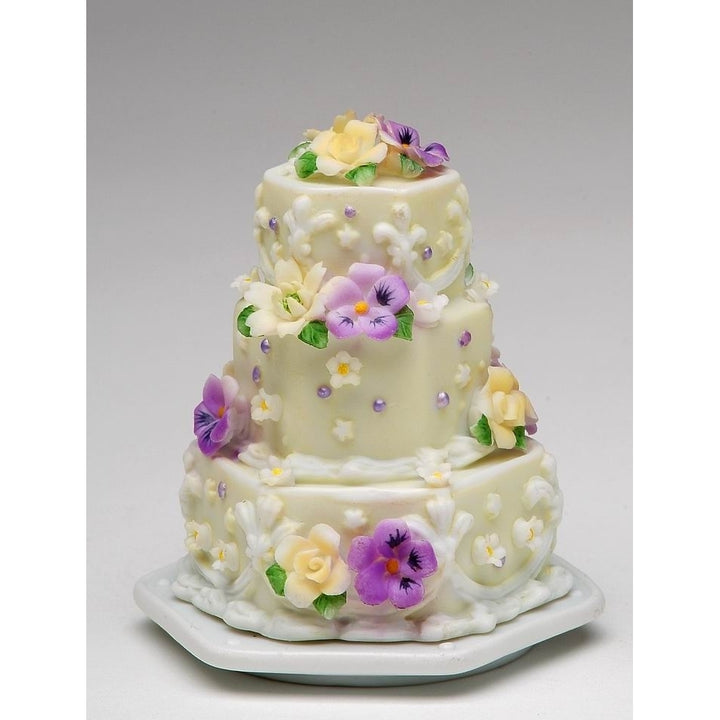 Ceramic Pansy Flower Jewelry Box 3in Cake Shaped Image 3