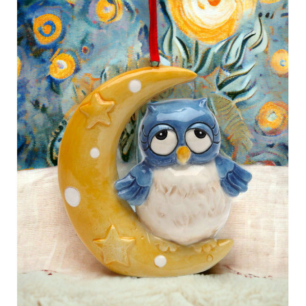 Ceramic Owl on Moon Ornament 2.875 x 1.375 x 3.125 H Image 1