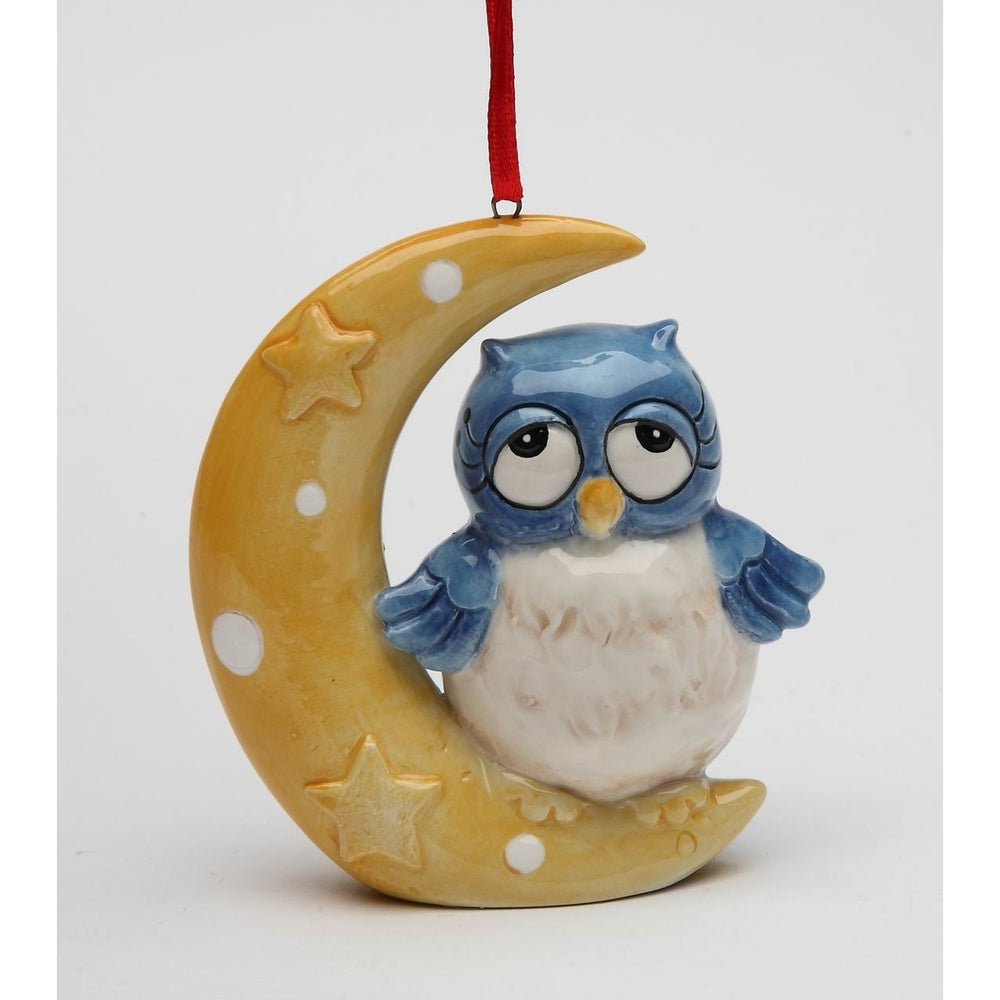 Ceramic Owl on Moon Ornament 2.875 x 1.375 x 3.125 H Image 2