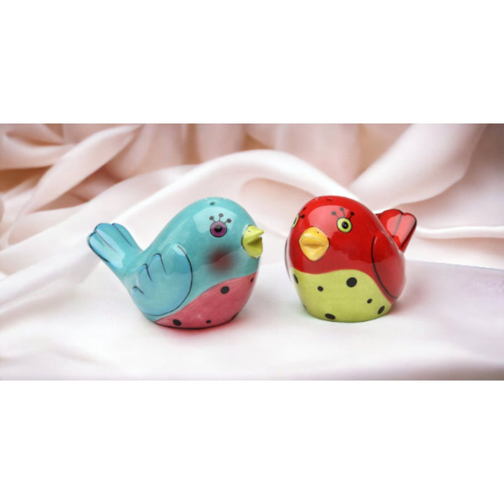 Ceramic Love Birds Salt and Pepper Shakers Red and Blue 3 inch Gift Image 2