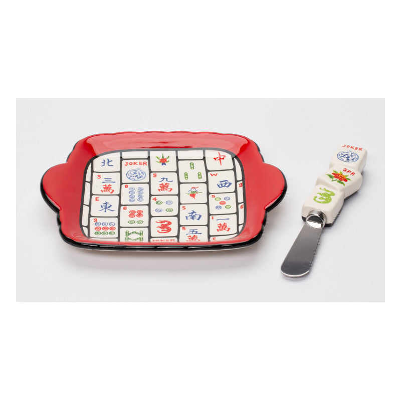 Ceramic Mahjong 2pc Spreader Dish Set Kitchen Gift Player Image 3