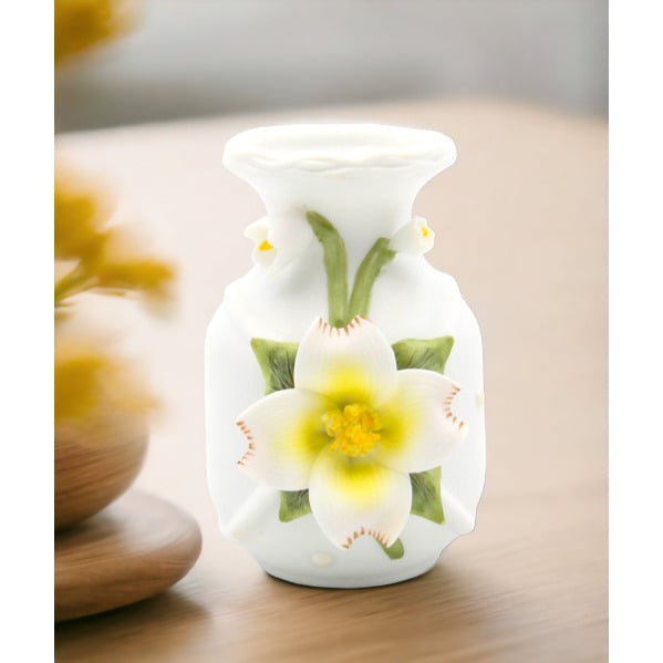 Ceramic Mini Vase White Flower 3.5in Incense Jar Home Gift Image 1