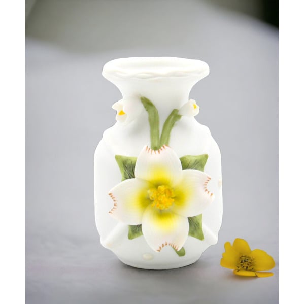 Ceramic Mini Vase White Flower 3.5in Incense Jar Home Gift Image 2