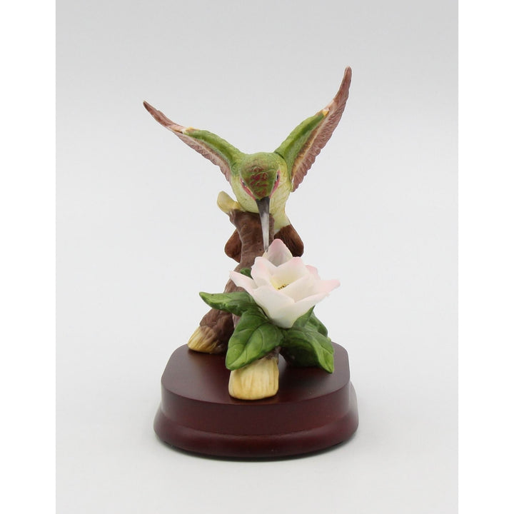 Ceramic Hummingbird with Cherry Blossom Flower on Wood Base FigurineHome DcorMom, Image 3