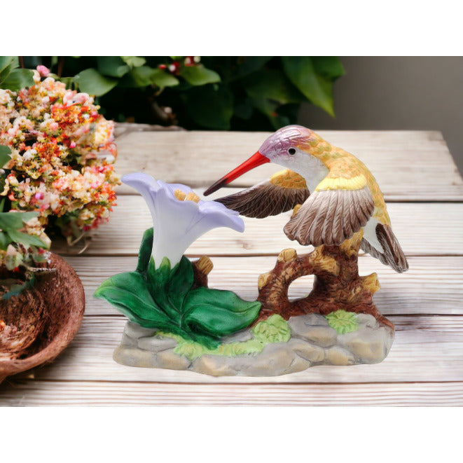 Ceramic Hummingbird Figurine with Azalea Flower 35 Inch Vintage Gift Image 1