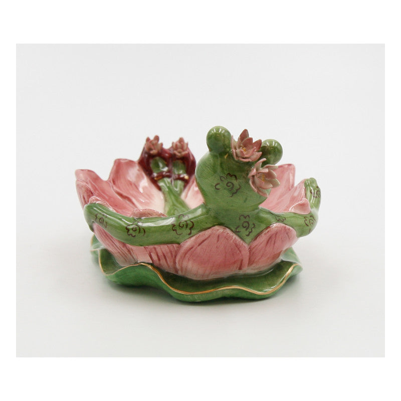 Ceramic Frog Water Lily Soap Dish 6.25" Spring Cottagecore Gift Image 3