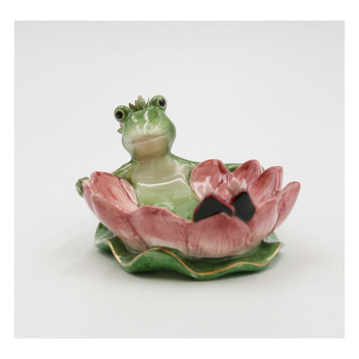 Ceramic Frog Water Lily Soap Dish 6.25" Spring Cottagecore Gift Image 4