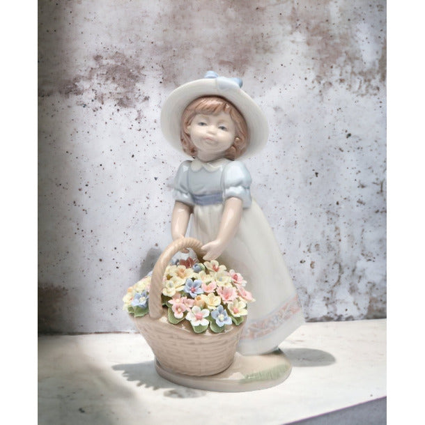 Ceramic Girl Holding Flower Basket FigurineHome DcorMomFarmhouse Kitchen Dcor, Image 2