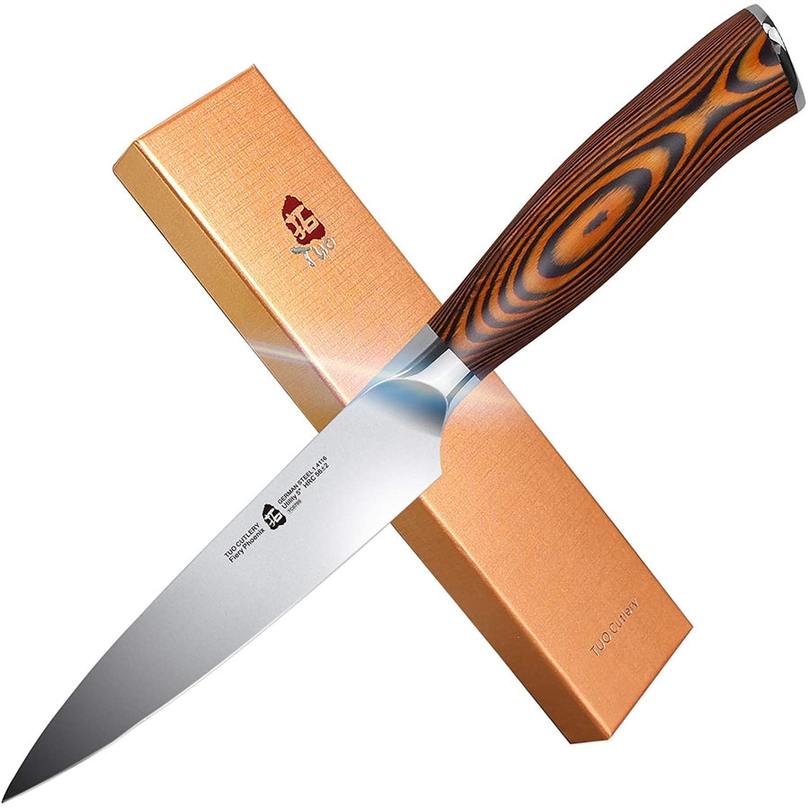 TUO Fiery Phoenix 5 Kitchen Utility Knife with Pakkawood Handle and Gift Box Image 1