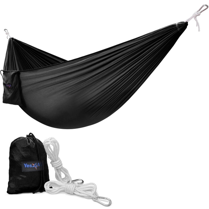 Yes4All Black Single Lightweight Nylon Camping Hammock with Carry Bag Image 1