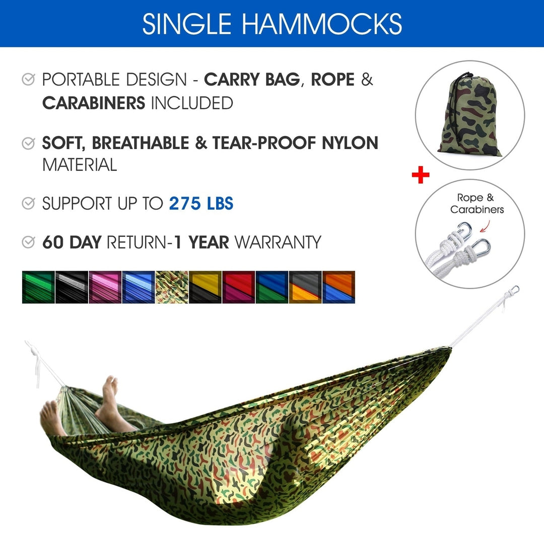 Yes4All Camo Single Lightweight Nylon Camping Hammock with Carry Bag Image 4