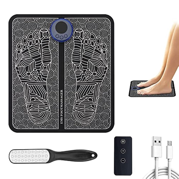 EMS Foot Massager MatFoldable Feet Stimulator Reflexology Massage Mat with Remote8 Modes and 19 LevelsBONUS Foot File Image 1