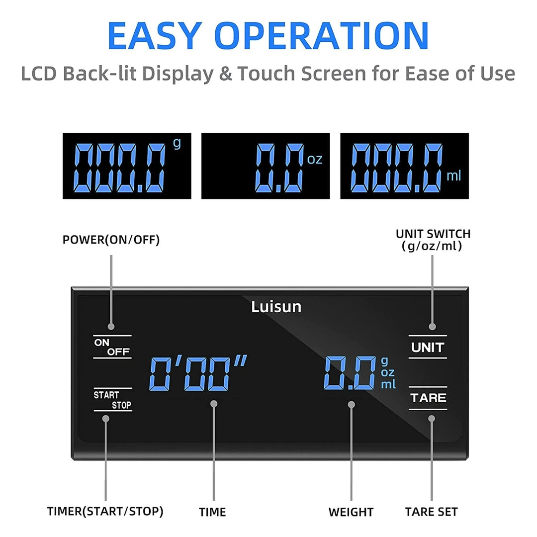 Luisun Coffee Scale with Timer Digital Espresso Coffee Scale Pour Over Drip 3kg/0.1g High Precision with Back-Lit LCD Image 4