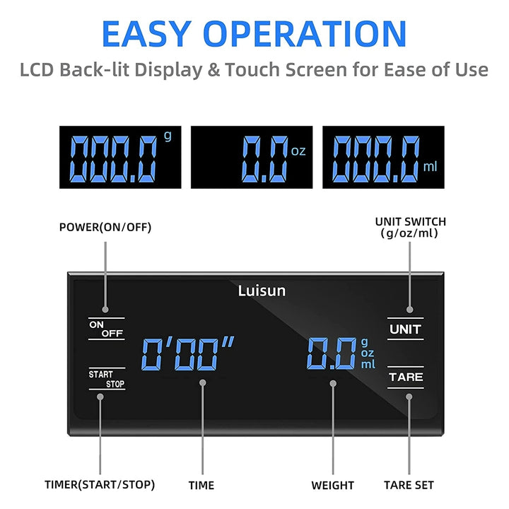 Luisun Coffee Scale with Timer Digital Espresso Coffee Scale Pour Over Drip 3kg/0.1g High Precision with Back-Lit LCD Image 4