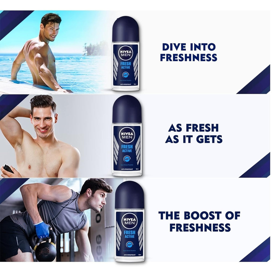 Nivea Men Anti Perspirant Roll OnFresh Active Long-lasting Freshness Ocean Extracts48 Hour Protection1.7 Ounce (Pack of Image 4