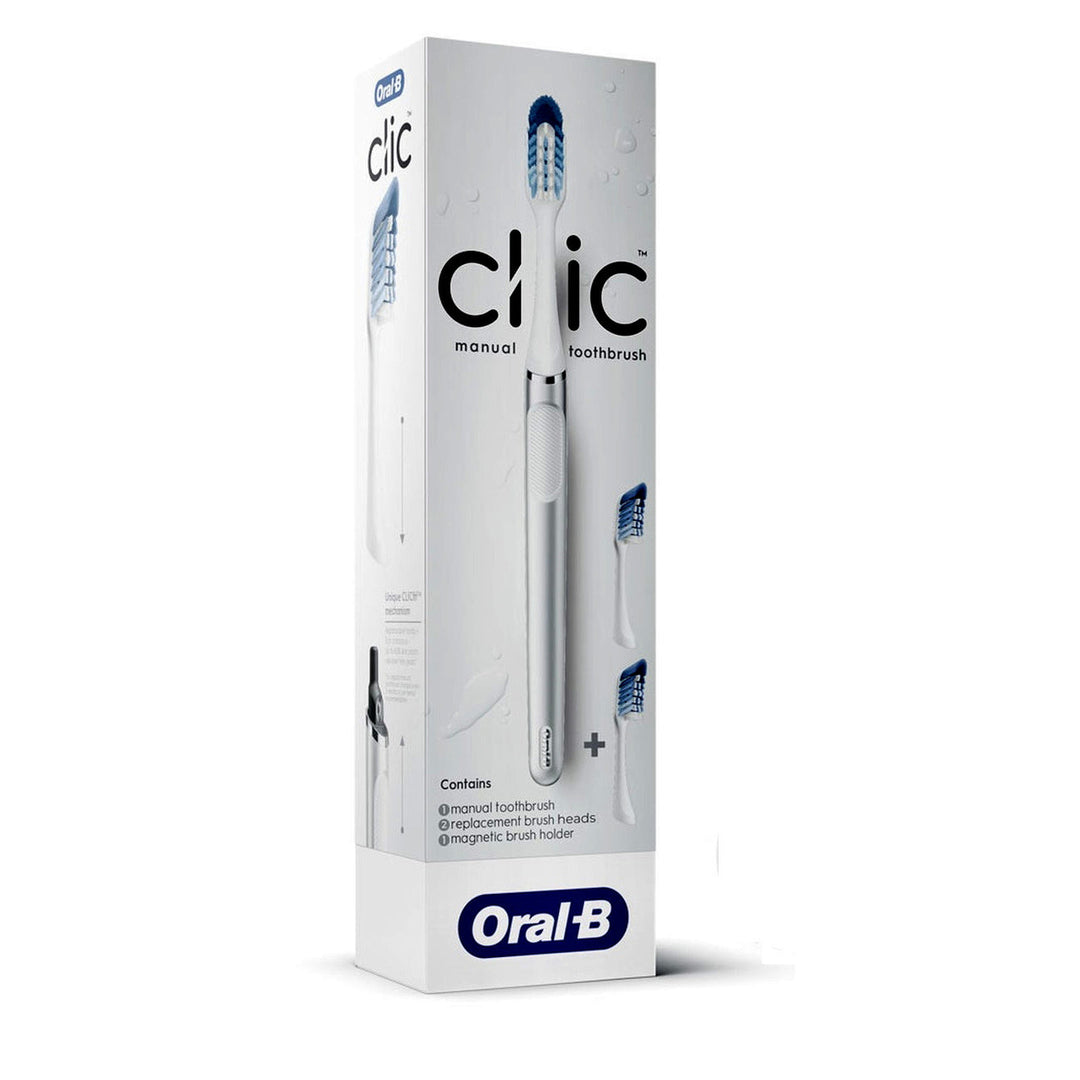 Oral-B Clic Deluxe Starter Kit Manual Toothbrush with 3 Brush Heads and Magnetic Brush Mount White Image 6