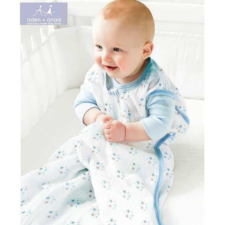 aden + anais Cozy Slumber Muslin Four Layer Sleeping Bag Blue Multi-Color Large Image 2