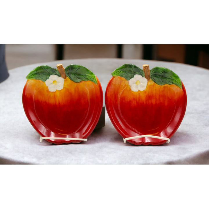 Hand Painted Ceramic Apple Plates Set of 2 6in Kitchen Image 1