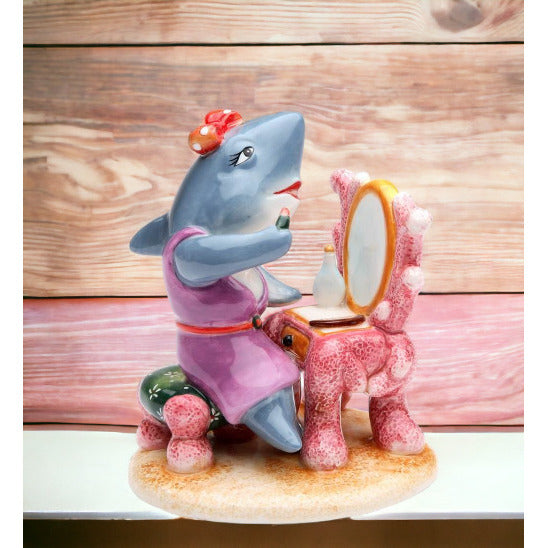 Ceramic Shark Putting on Makeup Figurine, Image 2