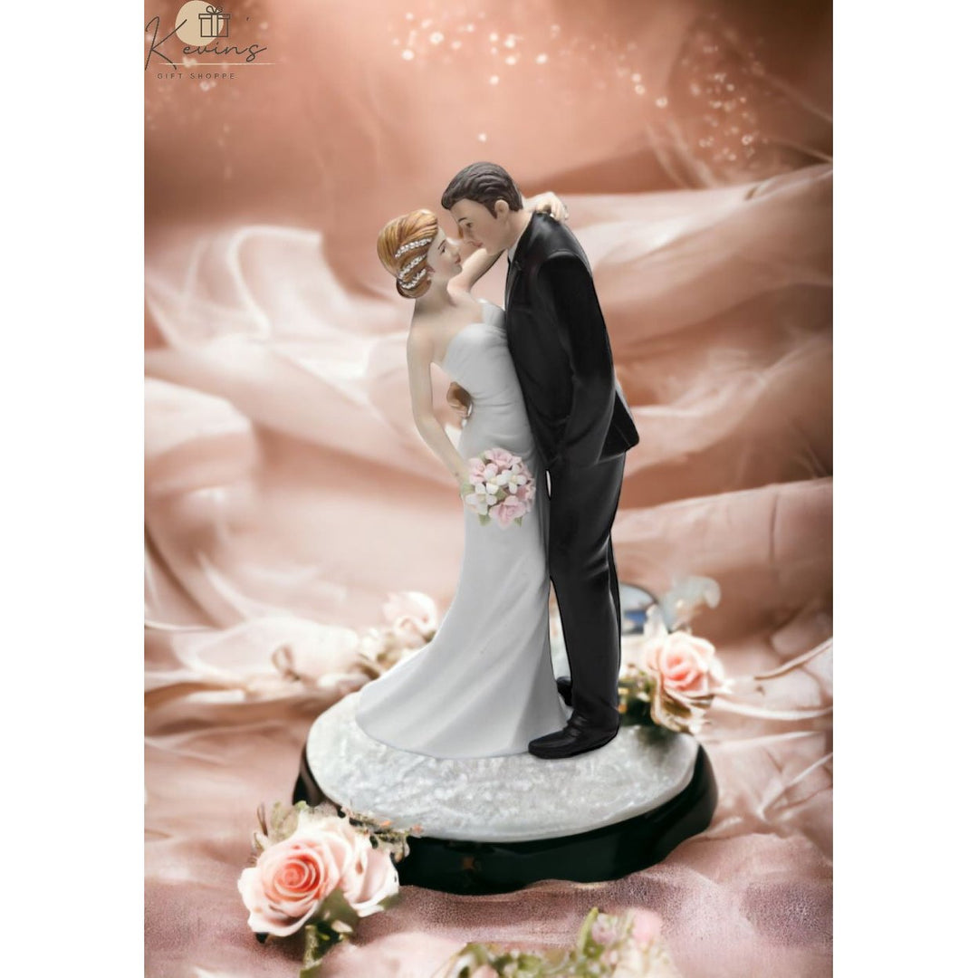 Ceramic Caucasian Wedding Bride and Groom Figurine 3.625 x 2.5 x 7 Inches Gift Image 1