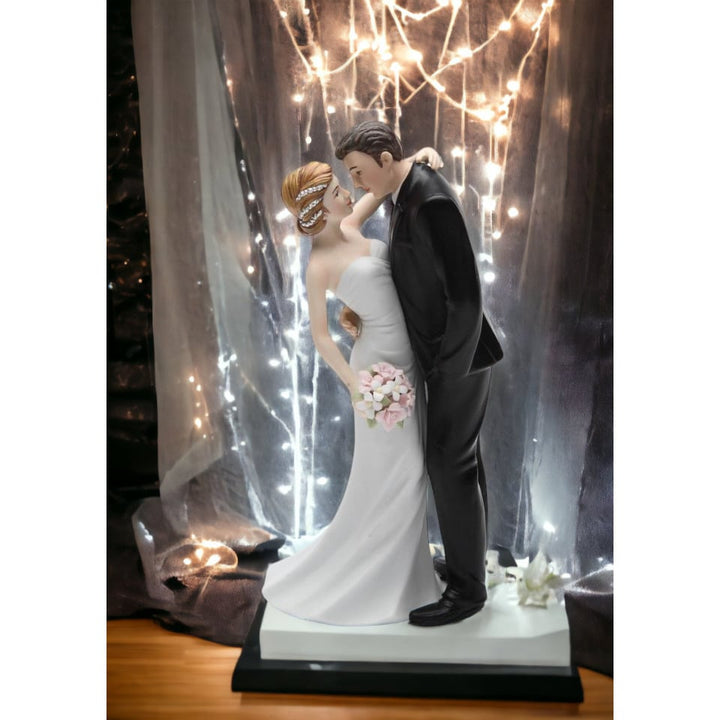 Ceramic Caucasian Wedding Bride and Groom Figurine 3.625 x 2.5 x 7 Inches Gift Image 3