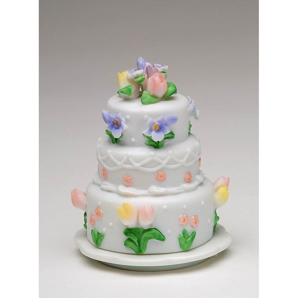 Ceramic Wedding Cake Jewelry Box Tulip Flowers 3in Wedding Anniversary Decor Image 3