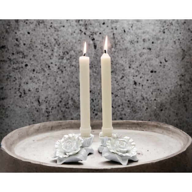 Ceramic White Rose Candle Holder Set of 2 4 Inch Wedding Anniversary Image 2