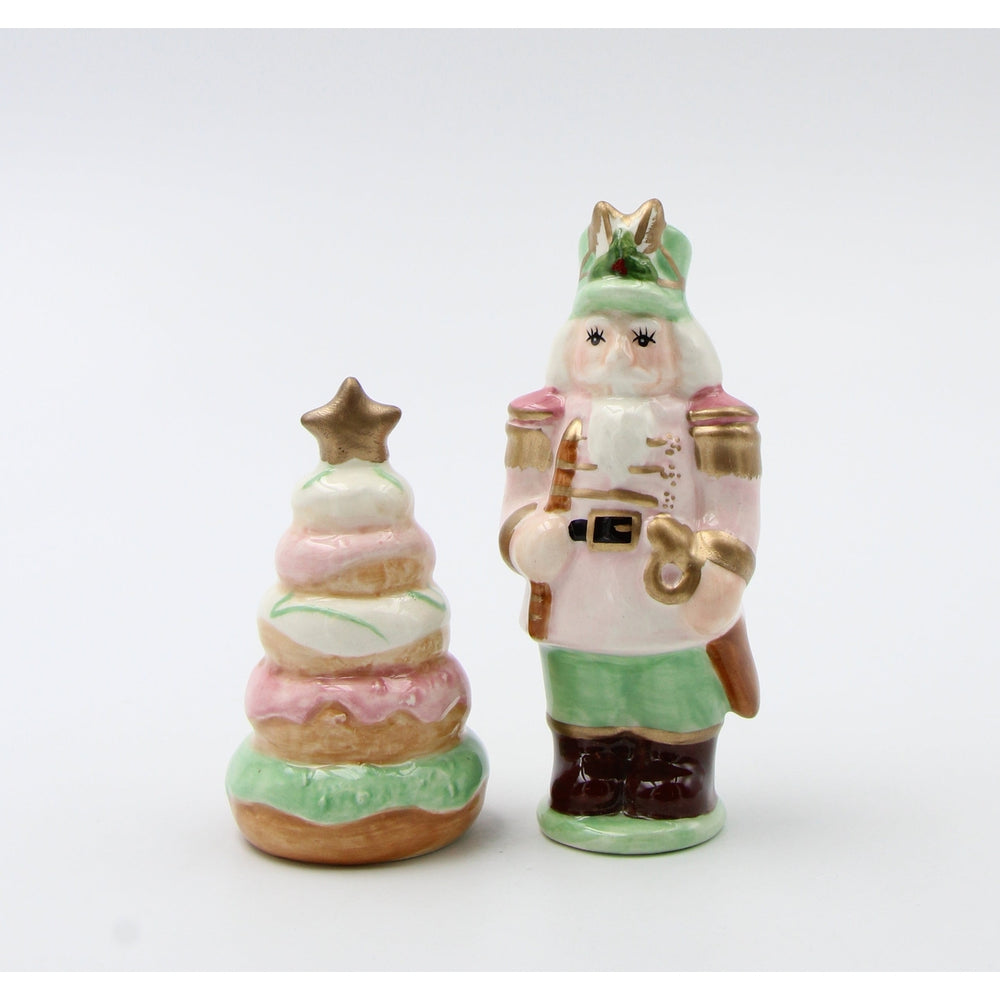 Ceramic Pastel Color Nutcracker and Donut Tree Salt And PepperHome DcorKitchen DcorChristmas Dcor Image 2